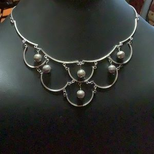 Sterling Antique ball and scalloped Necklace